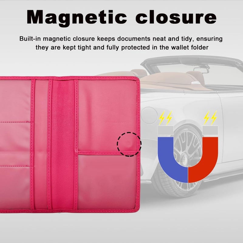 Wevdn Car Registration and Insurance Holder, PU Leather Vehicle Glove Box Organizer with Magnetic Shut, Wallet Case for Insurance Card Driver License Document, Car Accessories (Rose Red, Matte) - Image 5